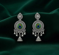 Oxidised Silver Peacock Jhumka Earrings